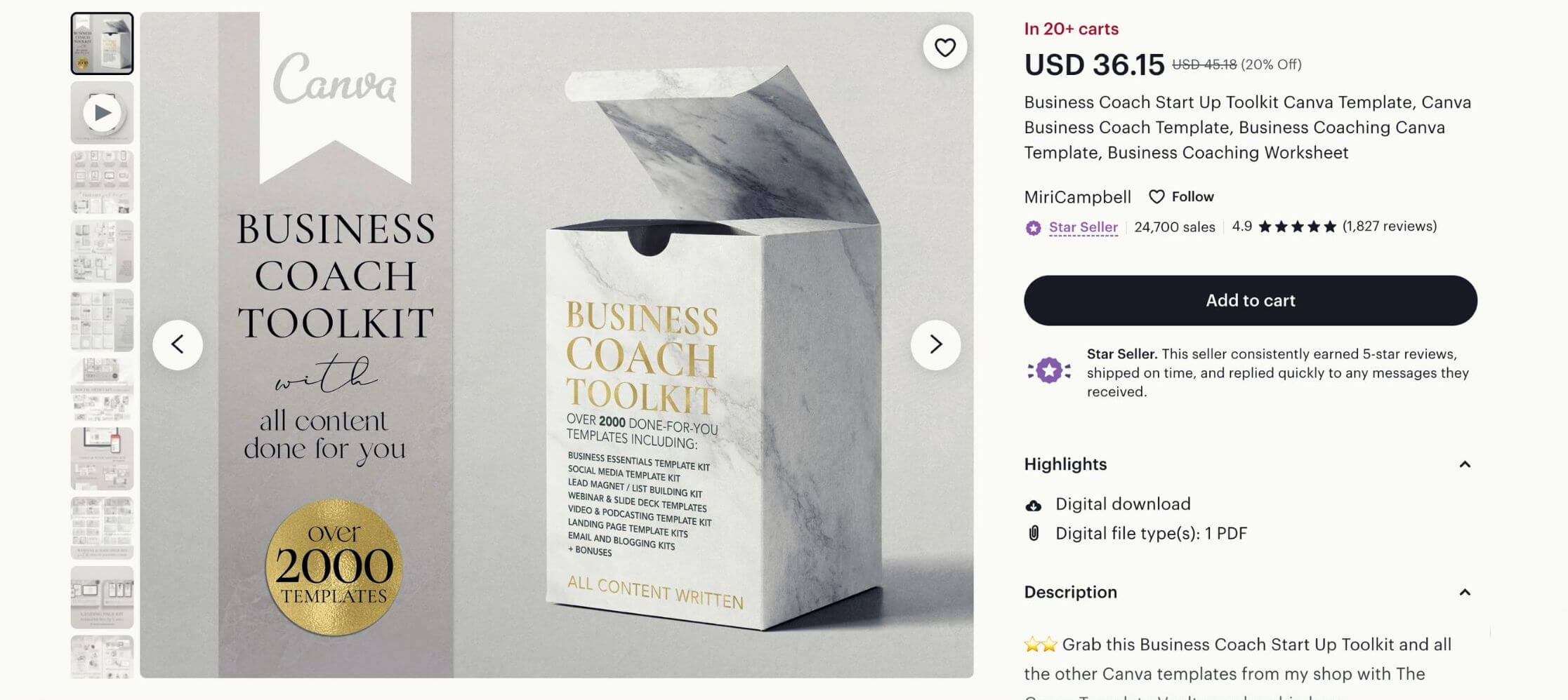 A screenshot from a Business Coach Start-Up Toolkit Canva Template from Etsy