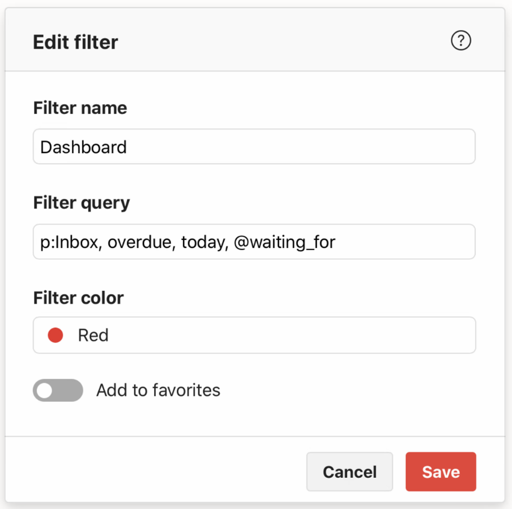 "This is an image of the Todoist filter that combines your most important task views into one. "