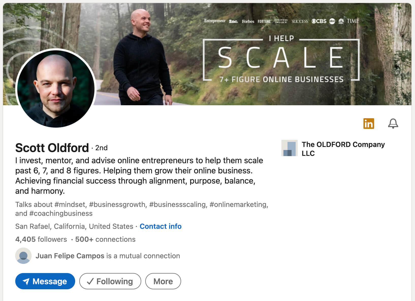 Screenshot of Scott Oldford's LinkedIn profile.