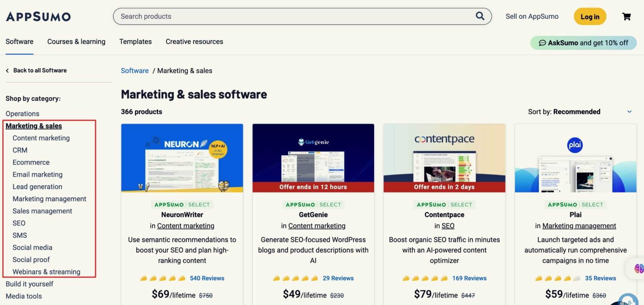 A screenshot of the appsumo website, marketing & sales