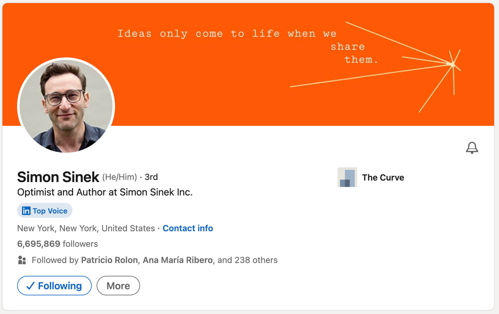 Screenshot of Simon Sinek's LinkedIn profile.