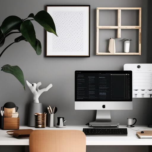 workstation with an abstract style and a plant in the background