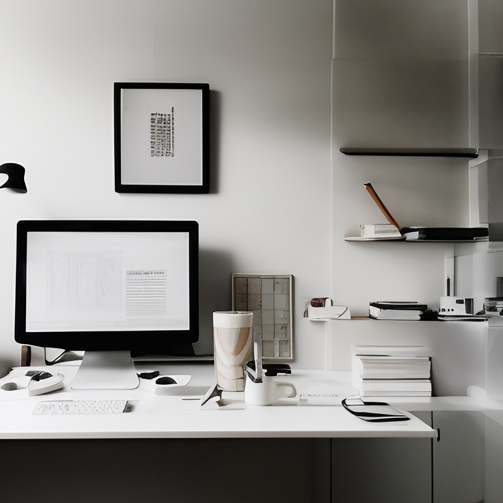 workstation with accessories in white